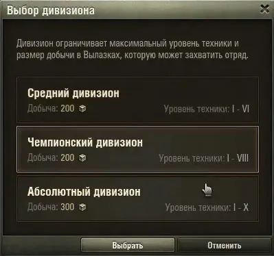 Дивизионы для Вылазок в World of tanks