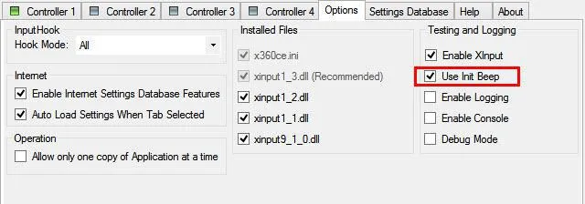 Включаем оповещение о корректной инициализации x360ce.